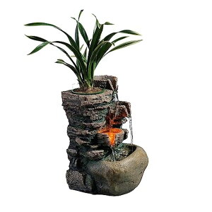   ̃IuWF e[ugbvt@Ee CeA Haobos Indoor 3-Tier Relaxation Tabletop Fountain, Automatic Pump with Power Switch, Natural River Rocks and Reflective Lighting Feature, EnviraScape Silver Spri