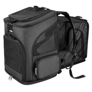 �C���R ���� �o�[�h �g���x���L�����A�[ Pecute Pet Carrier Backpack, Dog Carrier Backpack, Expandable with Breathable Mesh for Small Dogs Cats Puppies, Pet Backpack Bag for Hiking Travel Camping Outdoor Hold Pets Up to 18 Lbs �y���s�A��