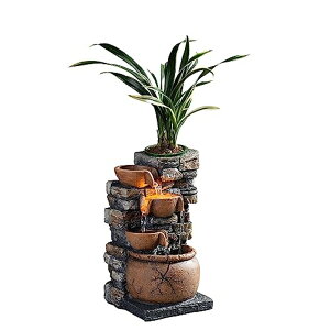   ̃IuWF e[ugbvt@Ee CeA Haobos Indoor Fountain 4-Bowl Rockery Soothing Sound Tabletop Fountains Home/Office Decor with a Small Plastic Pot to Grow The Plant by Yourself(Automatic Wateri