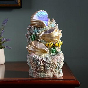   ̃IuWF e[ugbvt@Ee CeA GOSSI Themed Coral Shell Fountain Tabletop Home D?cor Indoor Desktop Fountain Perfect for Zen Waterfall Meditation Waterfall Decor Fountain with LED Lights(23037