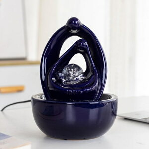 ��� ���� ��̃I�u�W�F �e�[�u���g�b�v�t�@�E���e�� �C���e���A���� Ceramic Tabletop Water Fountain Feature for Indoor and Outdoor Home Decoration Table Desktop Office Modern Design (Blue) �y���s�A���i�z