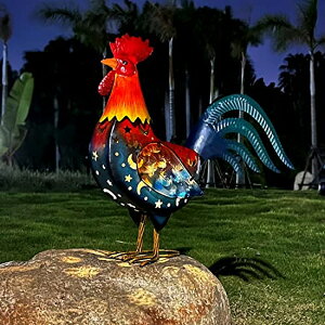 �K�[�f�����C�gLED�\�[���[���C�g �\�[���[�p���[ LIFFY Outdoor Rooster Decor, Solar Lights Rooster Metal Garden Yard Art, Chicken Decoration for Home Patio Lawn Backyard Farmhouse Kitchen, 18 inch �y���s�A���i�z