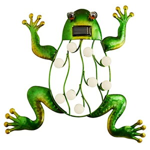 K[fCgLED\[[Cg \[[p[ BVLFOOK Metal Frog Solar Lighted Wall Art D?cor, Outdoor Frog Garden D?cor, Frog Yard Art Frog Sculpture Lamp for Fence Patio ysAiz