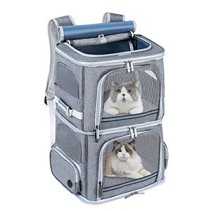 �C���R ���� �o�[�h �g���x���L�����A�[ Groxkox Double Cat Carrier for 2 Cats,Dog Backpack Carrier for Medium Dogs,Double Compartment Pet Carrier Backpack for Dual Pets,for Outdoor Traveling/Stroll and Picnic �y���s�A���i�z