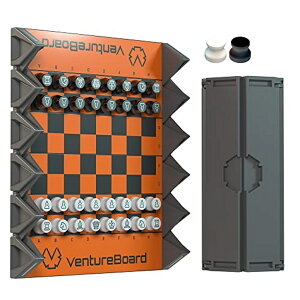`FXZbg VENTUREBOARD 6 Inches Magnetic Unique Chess Set Board Game - 2 Extra Queens - Folding Board, Portable Travel Chess Board Game Pieces - Orange/Grey ysAiz