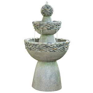  ̃IuWF e[ugbvt@Ee CeA Teamson Home Majestic 2 Tiered Stone Look Zen Pedestal Floor Waterfall Fountain with Pump for Outdoor Patio Garden Backyard Decking Decor, 37 inch Height, Gray 