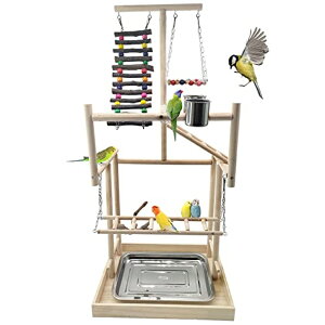 CR  o[h gxLA[ Hamiledyi Large Bird Playground 4 Layers Pet Parrot Playstand Gym Perch Wood Playpen for Parakeets Lovebirds Conure Cockatiel Cockatoos Finch Budgies or Other Small and Medium-Sized Birds ysA