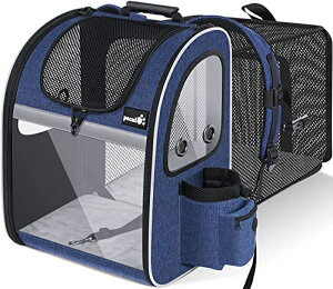 �C���R ���� �o�[�h �g���x���L�����A�[ Pecute Pet Carrier Backpack, Cat Backpack Carrier, Expandable with Breathable Mesh for Small Dogs Cats Puppies, Dog Backpack Carrier for Hiking Travel Camping Outdoor, Hold Pets Up to 18 Lbs �y���s