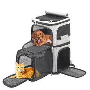 �C���R ���� �o�[�h �g���x���L�����A�[ Expandable Cat Backpack Carrier for 2 Cats, Dog Backpack for 2 Small Pets Dogs, Expandable Cat Carrier for Large Cats Multiple Pets, 7 Windows, Built-in Frame Support Plate and Safety Straps, F �y��