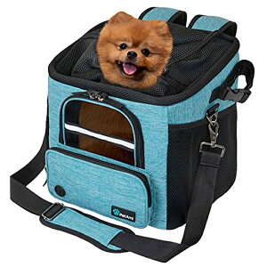 �C���R ���� �o�[�h �g���x���L�����A�[ PetAmi Dog Bike Basket, Soft-Sided Ventilated Dog Bike Carrier Backpack, Dog Pet Bicycle Basket for Bike Handlebar, Small Medium Puppy Cat Kitten Car Booster Seat with Safety Strap (Teal Blue) �y��
