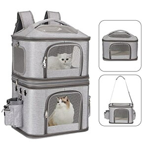 �C���R ���� �o�[�h �g���x���L�����A�[ HOVONO Detachable Double Pet Carrier Backpack for Cats and Small Dogs, Cat Travel Carrier for 2 Cats, Perfect for Traveling/Hiking/Camping, Grey �y���s�A���i�z