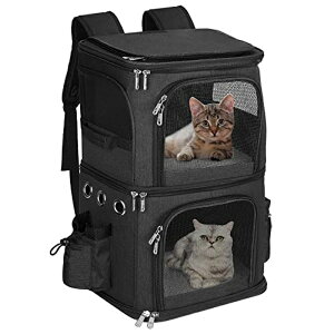 �C���R ���� �o�[�h �g���x���L�����A�[ HOVONO Double-Compartment Pet Carrier Backpack for Small Cats and Dogs, Cat Travel Carrier for 2 Cats, Perfect for Traveling/Hiking/Camping, Black �y���s�A���i�z
