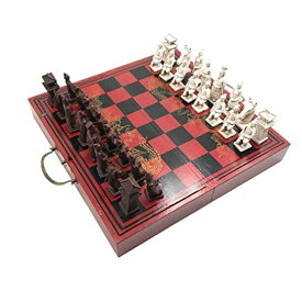 チェスセット IADUMO 15.7" x 15.7" Large Chess Sets for Adults,Portable Folding Wooden Chess Board Travel Chess Set Board Game with Handmade Terracotta Warriors Chess Pieces &Storage Drawers 【並行輸入品】