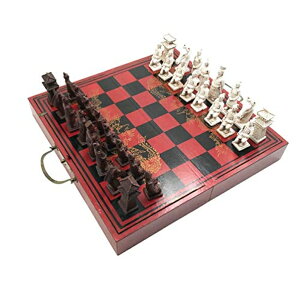`FXZbg IADUMO 15.7" x 15.7" Large Chess Sets for Adults,Portable Folding Wooden Chess Board Travel Chess Set Board Game with Handmade Terracotta Warriors Chess Pieces &Storage Drawers ysAiz