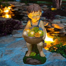 ガーデンライトLEDソーラーライト ソーラーパワー Ottsuls Solar Boy Garden Statue, Waterproof Resin Fairy Outdoor Sculpture Decor with Followers and 4 LED Lights for Patio Yard Lawn Porch Art Decoration Ornament Housewarming Christma 【並行輸入品】