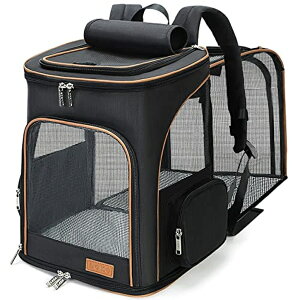 �C���R ���� �o�[�h �g���x���L�����A�[ Lekereise Large Cat Backpack Carrier Expandable Pet Carrier Backpack for Small Dogs Medium Cats Fit Up to 18 Lbs, Dog Backpack Carrier, Foldable Puppy Backpack Carrier for Travel, Hiking, Black �y��