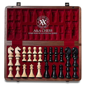 `FXZbg A&A 15 inch Wooden Folding Chess Set w/ 3 inch King Height Staunton Chess Pieces / 2 Extra Queens - Natural Walnut Wood w/Storage Bag ysAiz