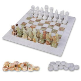 チェスセット Marble Hives Handmade Marble Chess Set with Free Checkers - Chess Sets for Adults - Premium Quality Chess Boards - Fancy Chess Boards - Two Player Board Games Adult- White and Green Onyx- (15 X 15) 【並行輸入品】