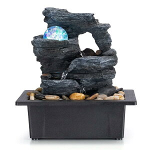 ��� ���� ��̃I�u�W�F �e�[�u���g�b�v�t�@�E���e�� �C���e���A���� Amootek Tabletop Fountain Rotating Ball Rock Waterfall Fountain Office Includes Many Natural River Rocks Decorated with Colorful Lights, 9.05 L x 6.89 W x 10.23 