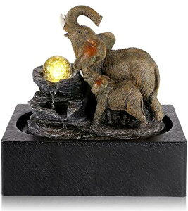   ̃IuWF e[ugbvt@Ee CeA WICHEMI Indoor Water Fountains Tabletop Fountain Indoor Waterfall Fountain of Elephant Sculpture with LED Warm Light and Spinning Ball for Home Office Desktop De
