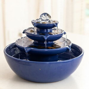 ��� ���� ��̃I�u�W�F �e�[�u���g�b�v�t�@�E���e�� �C���e���A���� Indoor Tabletop Ceramic Fountain Water Feature Home Kitchen Office Decoration Modern Design Style (Blue)