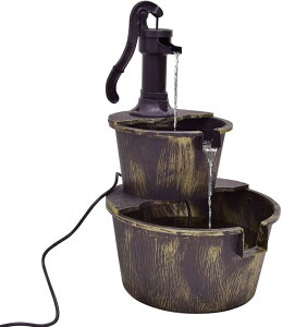 K[f  CeA u^  ̃IuWF EH[^[tH[t@Ee Squareful 2-Tier Outdoor Water Fountain, Rustic Patio Decor w/Hand Pump, Pump Barrel Fountain for Garden, Backyard, Patio