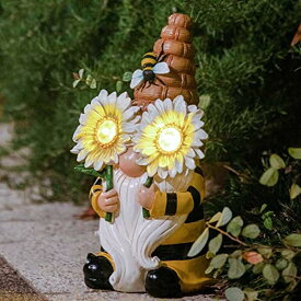 ガーデンライトLEDソーラーライト ソーラーパワー LA JOLIE MUSE 11.7'' Solar Gnomes Garden Statues-Resin Fall Bee Gnomes Figurine Sunflower Decor with Solar LED Lights for Outdoor Gnomes Decorations for Yard Patio Lawn Porch, Garden Gifts for Mom