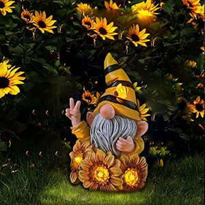 �K�[�f�����C�gLED�\�[���[���C�g �\�[���[�p���[ Joint Honglin Garden Gnome Sculptures & Statues Resin Summer Bee Gnome with Sunflower, Outdoor Funny Gnome Decoration Solar Light Gnome Gifts for Yard, Patio Decor