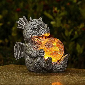 �K�[�f�����C�gLED�\�[���[���C�g �\�[���[�p���[ Jy.Cozy Garden Dragon Statues - Adorable Baby Resin Dragon Figurines, Holding Magic Orb with Solar LED Lights, Outdoor Spring Decorations for Patio Yard Lawn Porch, Ornament Gift