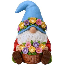 ガーデンライトLEDソーラーライト ソーラーパワー Mood Lab Garden Gnome - Solar Gnome Statue with Basket of Flowers - 9.25 Inch Tall Lawn Statue with 8 LED Lights - for Outdoor or House Decor