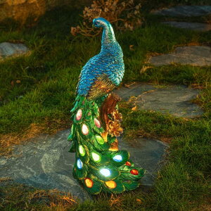 K[fCgLED\[[Cg \[[p[ WONDHOME Solar Peacock Statues Spring Garden Decor Peacock with LED Lights Housewarming Christmas Gardening Gifts for Women Mom, Yard Art Sculpture for Patio Yard Lawn