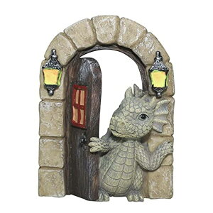 �K�[�f�����C�gLED�\�[���[���C�g �\�[���[�p���[ SHOWFEICAT Dragon Garden Ornament Resin Craft Ornament Statue Fairy Door Yard Art Outdoor and Garden Solar Light Luminous Sand Open Door Dragon Wall Statue Outdoors Decor (Open The Door)