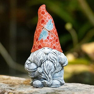 K[fCgLED\[[Cg \[[p[ Suyorpe Garden Gnomes Decor Outdoor,Solar Outdoor Statue for Garden Patio Lawn Porch - Gnome Ornament with Red Dragonfly LED Lights Hat,Funny Gnomes Gift,Resin Solar Decorations,8.11 Inche