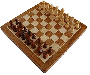 `FXZbg Stonkraft Collectible Folding Wooden Chess Game Board Set with Magnetic Crafted Pieces, 14 Inch x 14 Inch