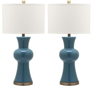 Tt@B safavieh e[uv Tt@r Tt@BA SAFAVIEH Lighting Collection Lola Modern Column Blue Ceramic 30-inch Bedroom Living Room Home Office Desk Nightstand Table Lamp Set of 2 (LED Bulbs Included) ysA