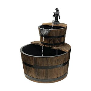 K[f  CeA u^  ̃IuWF EH[^[tH[t@Ee Westcharm 3 Gallons Cascading Water Fountain for Outdoor Outside Patio Yard | Decorative 2-Tier Wood Wine Barrel Fountain with Adjus