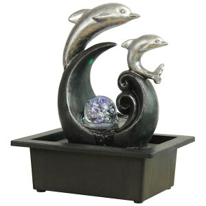   ̃IuWF e[ugbvt@Ee CeA TiCin Tabletop Water Fountain, Spinning Ball Light Fountain with Two Cute Dolphins, for Home Office Decor, Decorated with Colorful Lights and Rolling Ball y