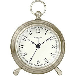   ̃IuWF e[ugbvt@Ee CeA FOUNTAIN DESIGNS Jensen Pocket Watch Alarm Clock - Silent Non Ticking, Modern Farmhouse Style, Wall & Mantel 2 in 1 Clock, Desk & Shelf Clock, Morning Silver Col