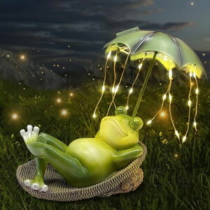 ガーデンライトLEDソーラーライト ソーラーパワー Solar Frog Garden Decor Outdoor Statue - Frogs Umbrella LED Waterproof Sculptures Lights, Cute Frog Pond/Yard Statues Outside Decoration, Home, Lawn, Patio, Resin Animal Ornament, Wome 【