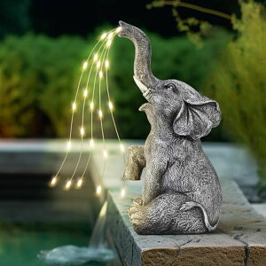 K[fCgLED\[[Cg \[[p[ GIGALUMI Elephant Statue Garden Decor Watering Effect LED Lights Elephant Figurine Solar Powered, Gifts for Mom, Birthday Gifts for Women, Elephant Decor for Garden, Patio, Yard(Wateri y