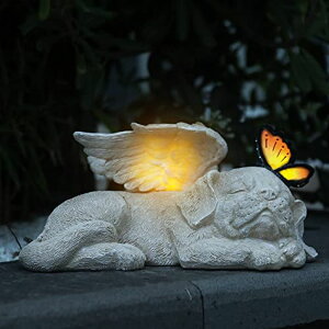 �K�[�f�����C�gLED�\�[���[���C�g �\�[���[�p���[ WONDER GARDEN Sleeping Dog Angel Statue with Solar Light - Pet Memorial Stone, in Memory of Dog, Marker Tribute Statues, Resin Guardian Angels, Bereavement Gift �y���s�A���i�z