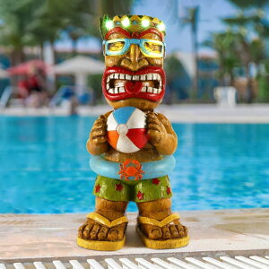 �K�[�f�����C�gLED�\�[���[���C�g �\�[���[�p���[ MIBUNG Large Float Tiki Garden Statue,Funny Tiki Decor Figurine with Multi-Color Changing Solar Lights,Hawaiian Tiki Man Outdoor Patio Yard Lawn Bar Party Beach Pool Decoration,Christm �y