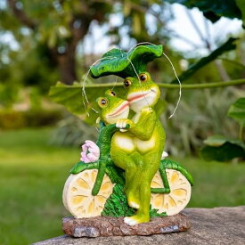 ガーデンライトLEDソーラーライト ソーラーパワー VZVXCC Garden Couple Frog Outdoor Statue - 13 inches Large Solar Figurines Resin Couple Frogs on Bicycle, Solar LED Lights for Outdoor Statue Decoration for Patio, Balcony, Yard, Lawn 【並行輸入品】