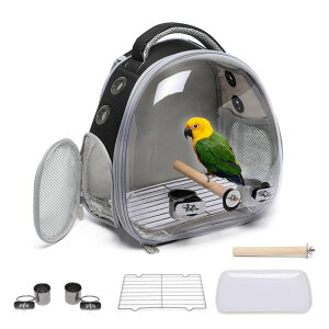 CR  o[h gxLA[ Ioview Bird Carrier Cage, Pet Travel Carrier Backpack with Standing Perch,Parrot Cockatiel Carrier Bag, Food Bowl for Lovebirds Conures Parakeet Budgie Canary & Small Animal (Accessories+Black) y