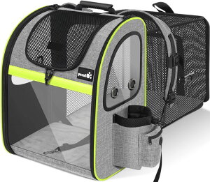 �C���R ���� �o�[�h �g���x���L�����A�[ Pecute Pet Carrier Backpack, Cat Backpack Carrier, Expandable with Breathable Mesh for Small Dogs Cats Puppies, Dog Backpack Carrier for Hiking Travel Camping Outdoor, Hold Pets Up to 18 Lbs �y���s
