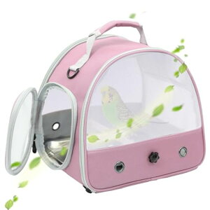 �C���R ���� �o�[�h �g���x���L�����A�[ Bird Carrier, Portable Small Bird Parrot Parakeet Carrier with Standing Perch and Stainless Steel Tray, Side Access Window Collapsible (Pink, Mesh Windows) �y���s�A���i�z