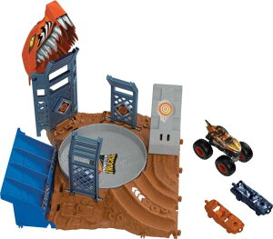 zbgEB[ X^[gbN Hot Wheels Monster Trucks Arena Smashers Tiger Shark Spin-Out Challenge with a 1:64 Scale Tiger Shark and 2 Crushable Cars, HNB93 ysAiz