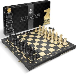 �`�F�X�Z�b�g Wegiel Imperator 21-Inch Luxury Wooden Chess Set for Adults and Kids - Handcrafted from Premium Beech and Birch Wood - Unique Folding Design with Chess Piece Storage, Black �y���s�A���i�z