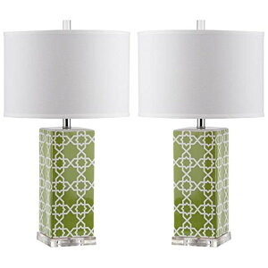 Tt@B safavieh e[uv Tt@r Tt@BA SAFAVIEH Lighting Collection Quatrefoil Modern Contemporary Green 27-inch Bedroom Living Room Home Office Desk Nightstand Table Lamp Set of 2 (LED Bulbs Included) y