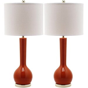 �T�t�@���B�� safavieh �e�[�u�������v �T�t�@�r�� �T�t�@���B�A SAFAVIEH Lighting Collection Mae Long Neck Modern Contemporary Blood Orange Ceramic 31-inch Bedroom Living Room Home Office Desk Nightstand Table Lamp Set of 2 (LED Bulbs 